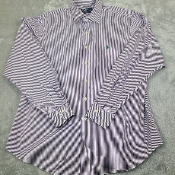 Ralph Lauren Polo Curham Shirt Mens XL Purple‎ Striped Classic Fit Button Down - Picture 1 of 7